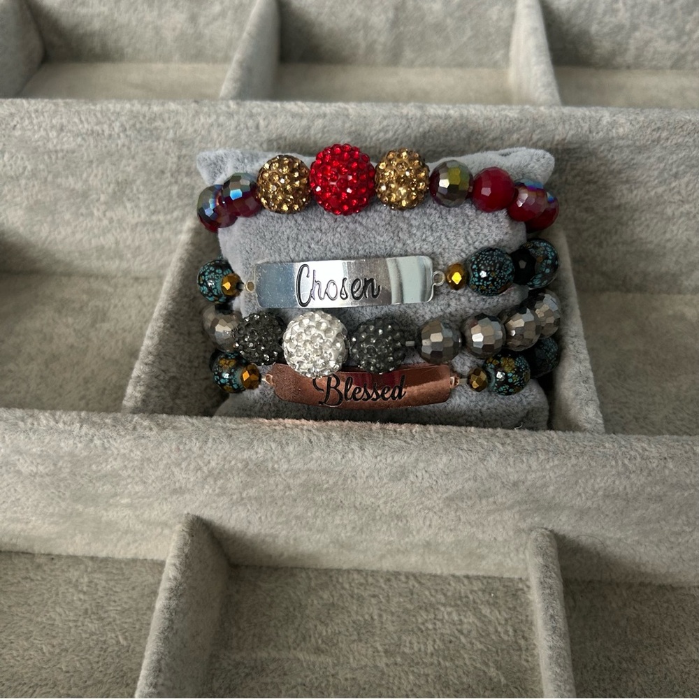 blue and silver bracelet stack